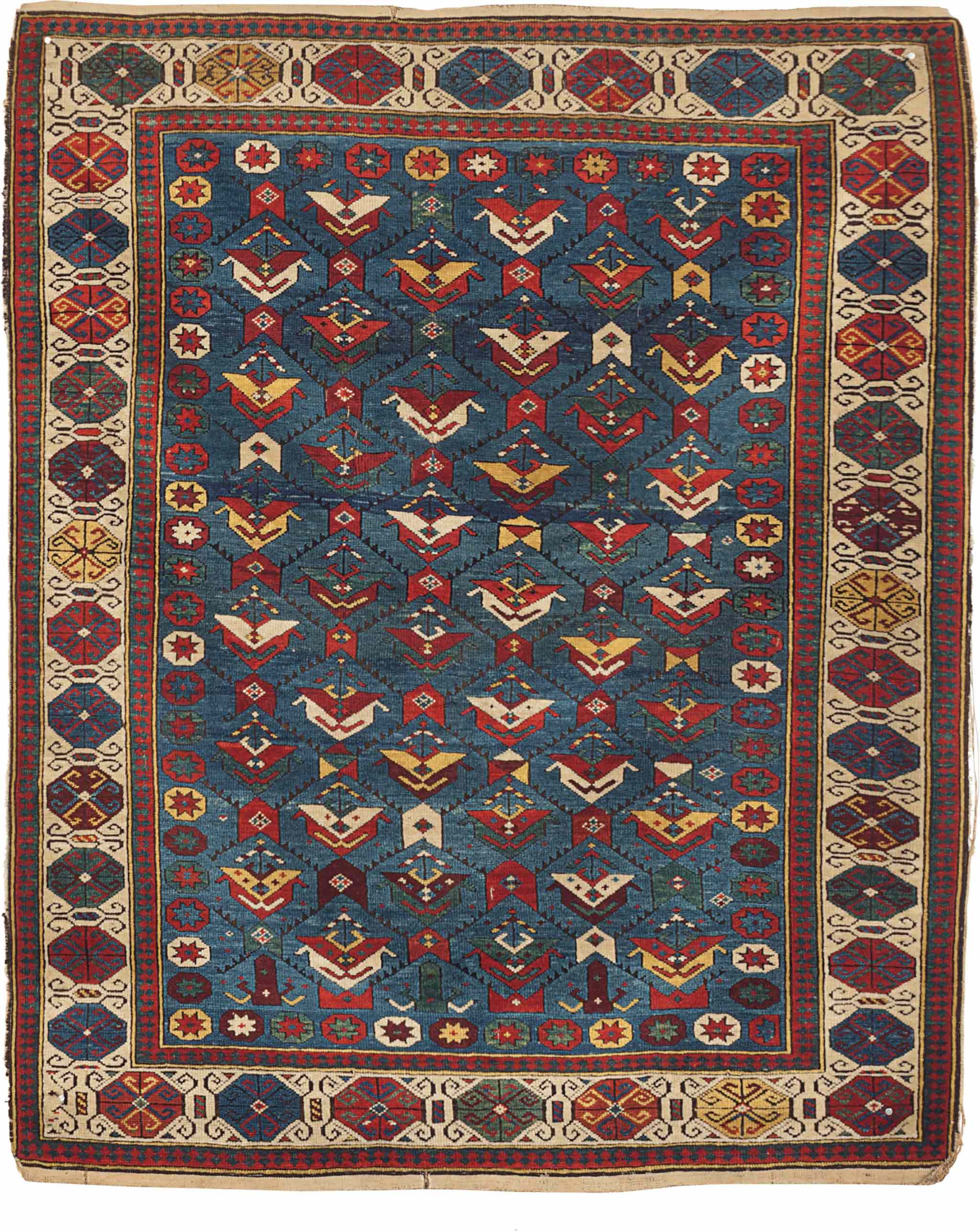 An East Caucasian Kuba Rug, circa 1880, approximately 4 ft. 4 in. x 3 ft. 5 in. Property from the Birmingham Museum of Art. Estimate: $8,000-12,000 (USD), Sold 31 March 2016, for $8,125 (USD).