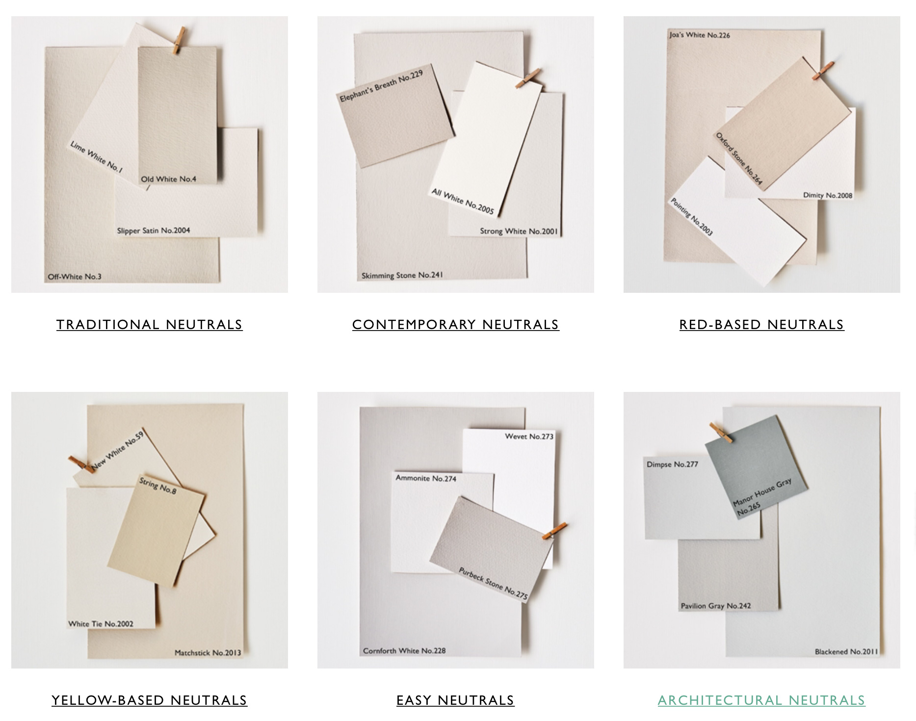 A selection of 'Grieges' from Farrow & Ball | Image from Farrow & Ball used under the Fair Use Doctrine.
