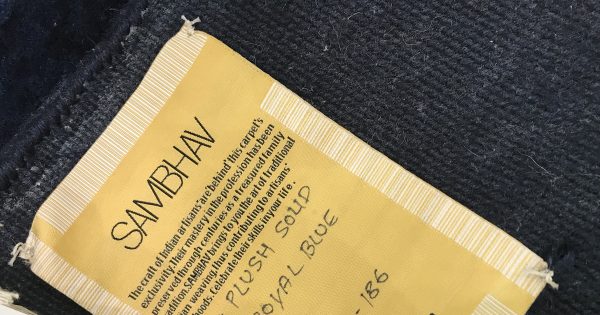 The 'Plush Solid' quality of carpet by Sambhav shown in colour Royal Blue, as seen during Domotex 2019. | Photograph by The Ruggist.