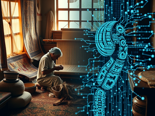 To Use Generative A.I. or (K)not, That is the Question. An article about GAI and its impact on the rug and carpet trade.n | Image via GAI and The Ruggist.