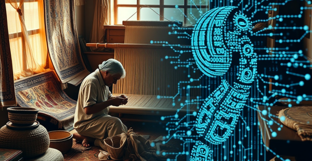 To Use Generative A.I. or (K)not, That is the Question. An article about GAI and its impact on the rug and carpet trade.n | Image via GAI and The Ruggist.